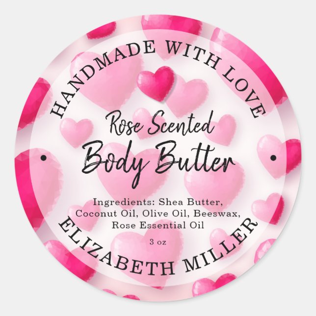 Hearts Handmade with Love Classic Round Sticker (Front)