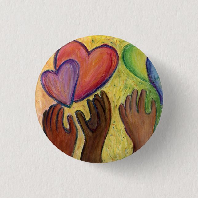 Hearts & Hands Diversity Love Button or Lapel Pins (Front)