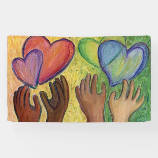 Hearts & Hands Love Diversity Art Custom Banner (Horizontal)