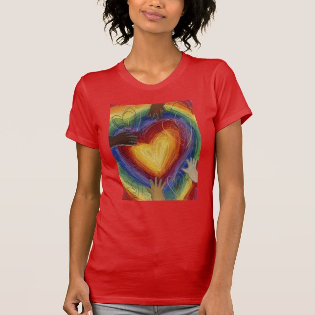 Hearts & Hands Love Diversity Art Custom T-Shirts (Front)