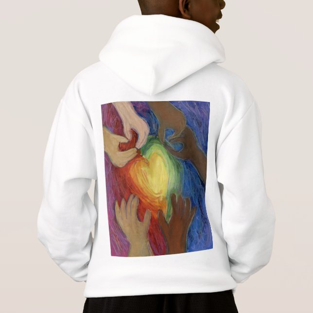 Hearts & Hands Love Diversity Art DEI Hoodie (Back)