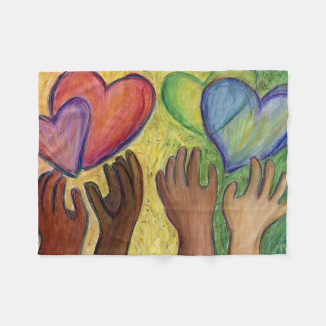 Hearts & Hands Love Diversity Art Soft Blanket (Front (Horizontal))