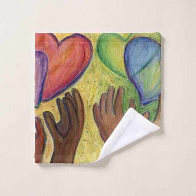 Hearts & Hands Love Diversity Art Towel (Wash Cloth)