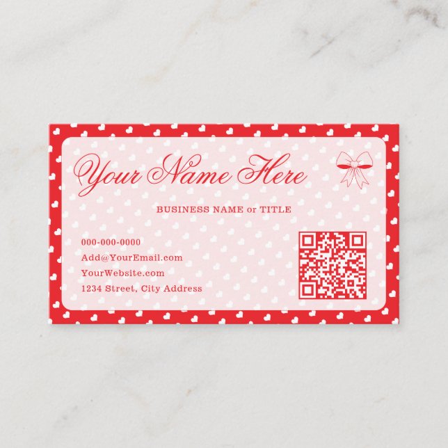 Hearts Happy Valentine’s Day Modern Love Pattern Business Card (Front)