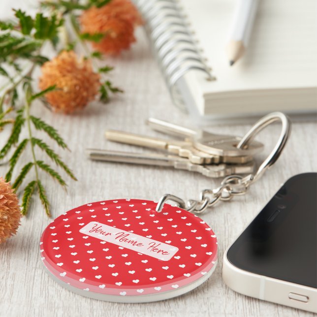 Hearts Happy Valentine’s Day Modern Love Pattern Key Ring (Front Right)