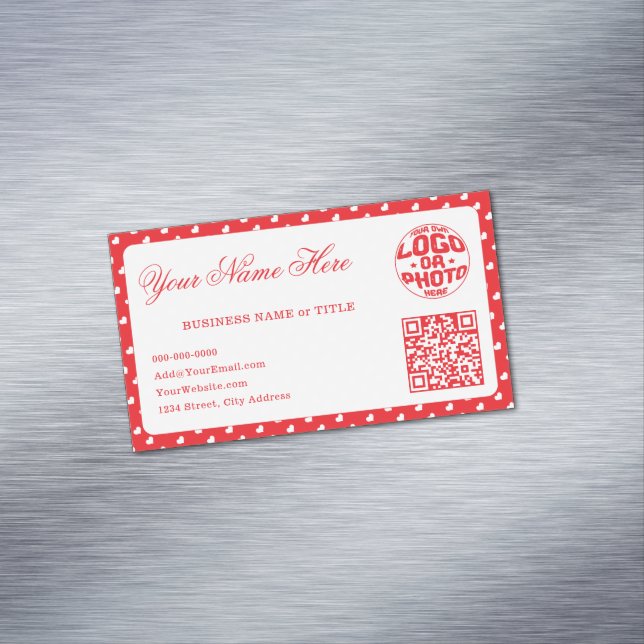 Hearts Happy Valentine’s Day Modern Love Pattern Magnetic Business Card (In Situ)