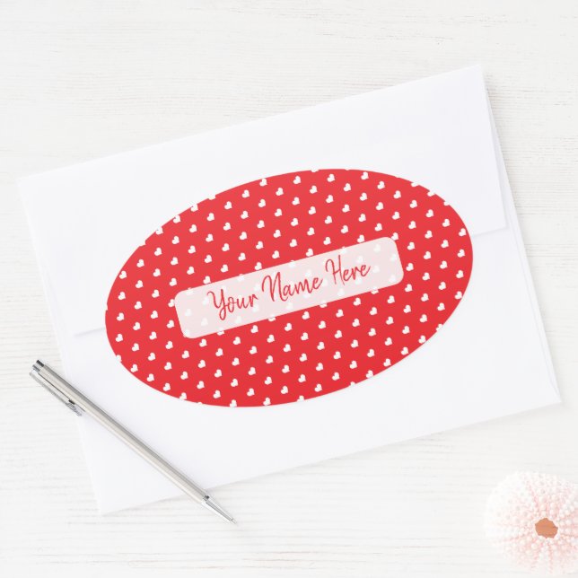 Hearts Happy Valentine’s Day Modern Love Pattern Oval Sticker (Envelope)