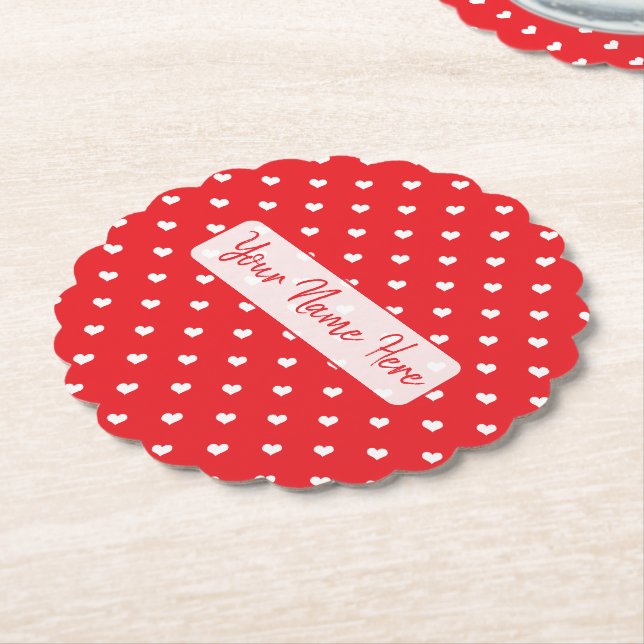 Hearts Happy Valentine’s Day Modern Love Pattern Paper Coaster (Angled)