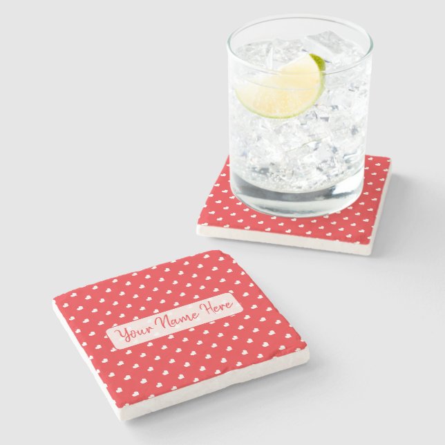 Hearts Happy Valentine’s Day Modern Love Pattern Stone Coaster (Side)