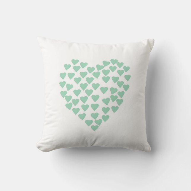 Hearts Heart Mint on White Cushion (Front)