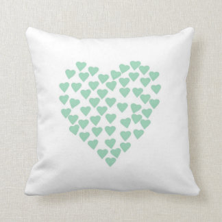 Hearts Heart Mint on White Cushion