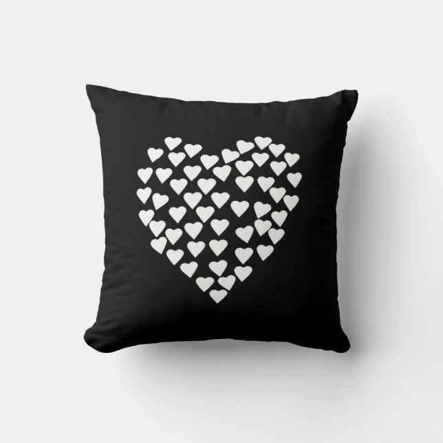 Hearts Heart White on Black Cushion (Front)