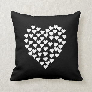 Hearts Heart White on Black Cushion