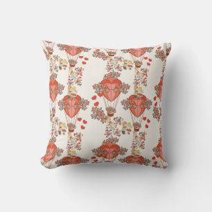 Hearts, Hot Air Balloons, Flowers & Kisses Cushion