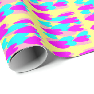 Hearts hot pink baby blue mellow yellow gift wrapping paper