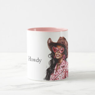 Hearts Howdy Black Lady Cowgirl Mug