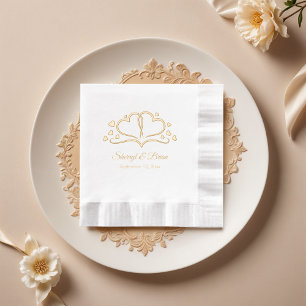 Hearts in  Bloom, Custom Name and Date Wedding Foil Napkins