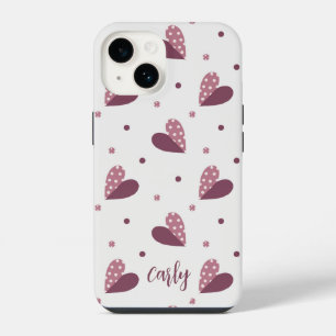 Hearts in Burgundy Dusty Rose Polka Dots iPhone 14 Case