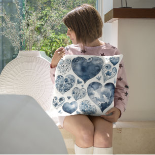 Hearts in Delft Blue Cushion