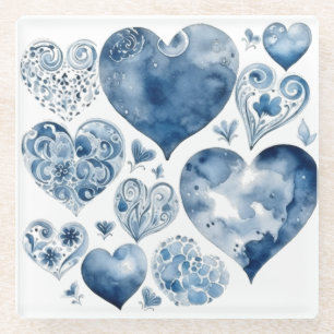 Hearts in Delft Blue Glass Coaster