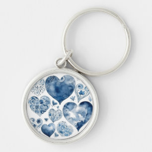 Hearts in Delft Blue  Key Ring