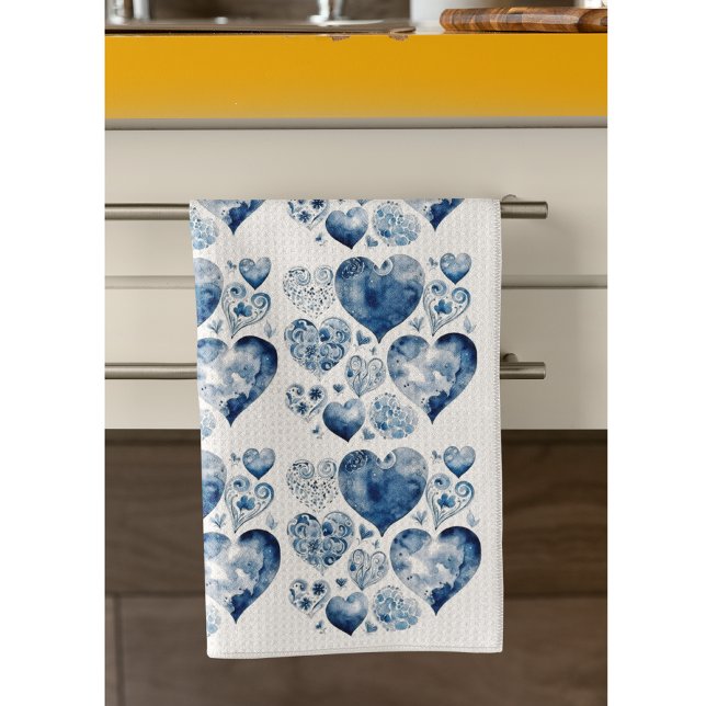 Hearts in Delft Blue  Tea Towel (Creator Uploaded)