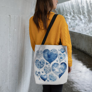Hearts in Delft Blue Tote Bag