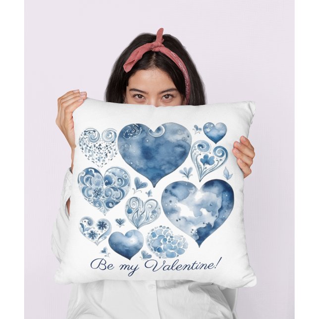 Hearts in Delft Blue, valentine  Cushion (Creator Uploaded)