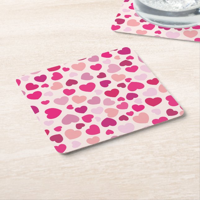 Hearts in Pink Square Paper Coaster (Angled)