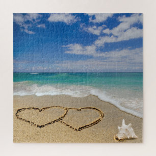 Hearts In Sand Beach Jigsaw Puzzle