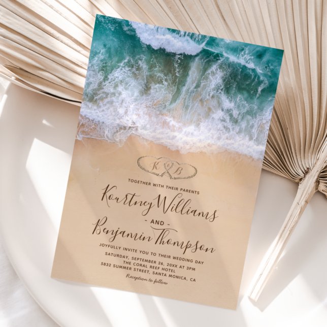 Hearts in Shore Beach Wedding Invitation (Creator Uploaded)