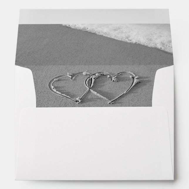 Hearts in the beach sand lined wedding envelopes (Back (Bottom))