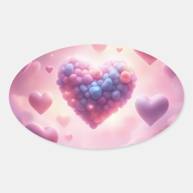 Hearts In The Clouds Oval Sticker (Front)