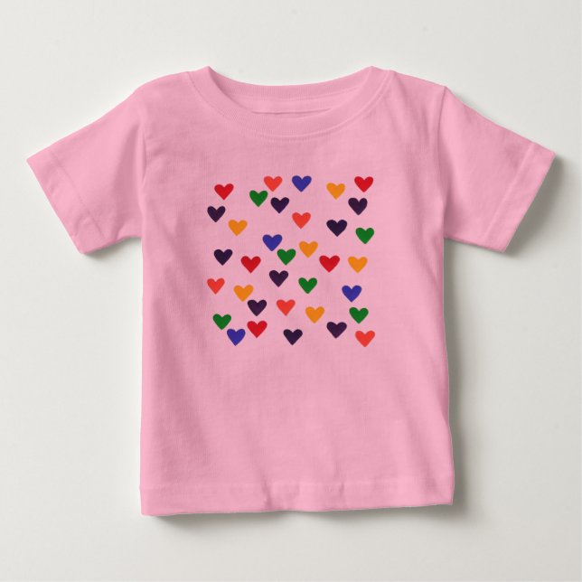 Hearts in the Colours of the Rainbow tshirts (Front)
