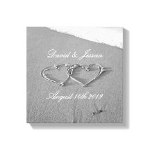 Hearts in the sand beach photography canvas print