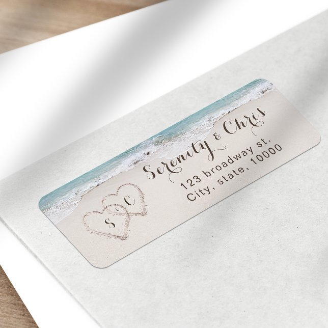 Hearts in the sand beach return address (Hearts in the sand beach return address label)