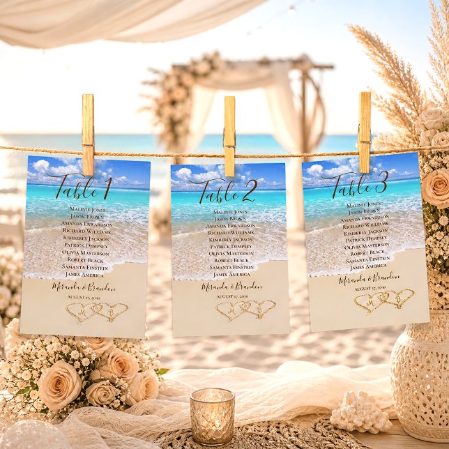 Hearts in the Sand Beach Wedding Seating Chart Table Number (Creator Uploaded)