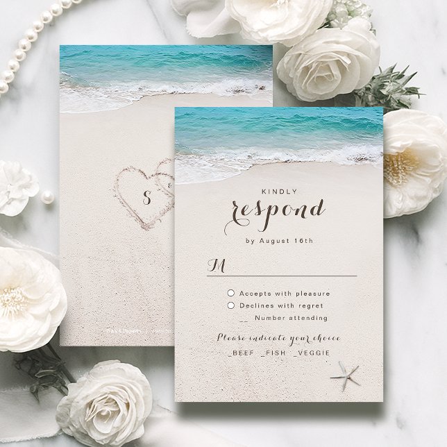 Hearts in the sand destination beach wedding RSVP card (Hearts in the sand destination beach wedding RSVP card)