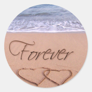Hearts in the sand forever classic round sticker