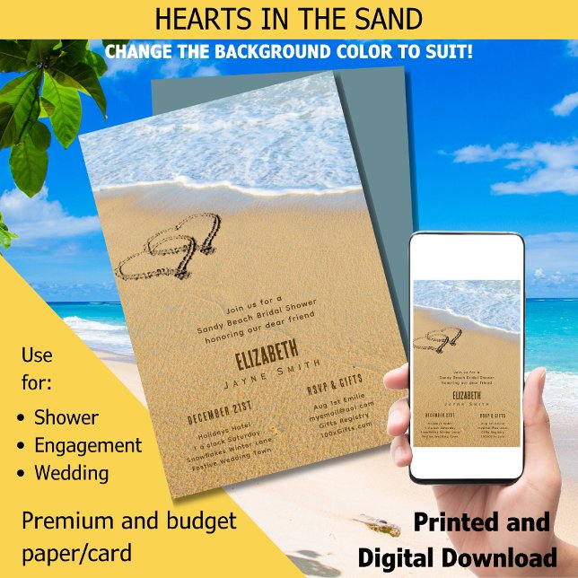 Hearts in the Sand Summer Beach Bridal Shower  Invitation (Creator Uploaded)