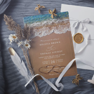 Hearts in the Sand Summer Beach QR Code Wedding Invitation