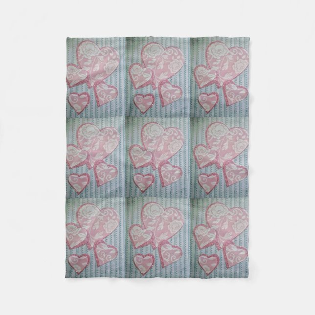 Hearts In Vintage Lace Fleece Blanket (Front)