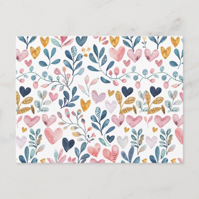 Hearts in Watercolor Postcard (Front)