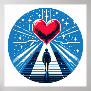 Heart's Journey in Pixels - Emotional Growth Art Poster