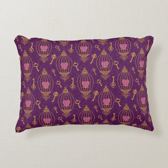 Hearts-keys-pattern Decorative Cushion (Front)