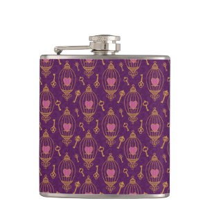 Hearts-keys-pattern Hip Flask