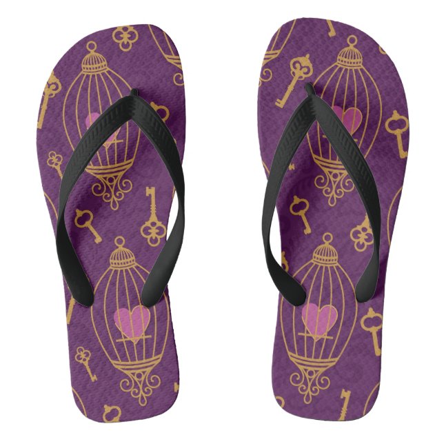 Hearts-keys-pattern Jandals (Footbed)