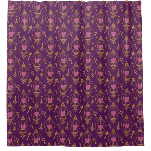 Hearts-keys-pattern Shower Curtain (Front)
