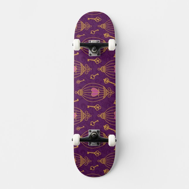 Hearts-keys-pattern Skateboard (Front)