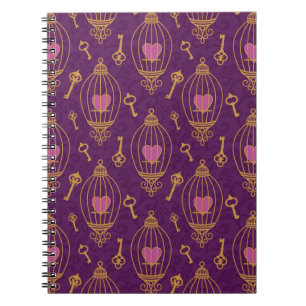 Hearts-keys-pattern Spiral Notebook